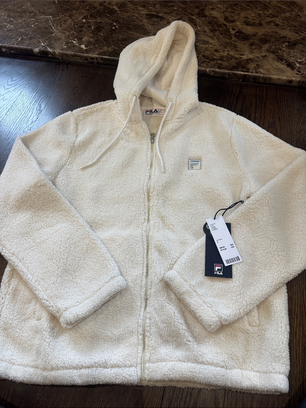 FILA men’s  Cream Sherpa Zip Hoodie urban outfitters exclusive